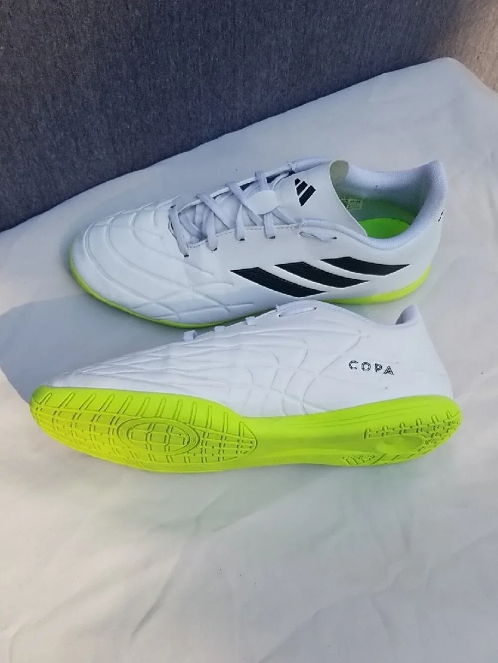 adidas Copa Pure.4 White Indoor Soccer Shoes with Lucid Lemon Accents Men's 9